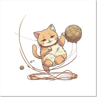 Cat Playing With A Ball Of String Posters and Art